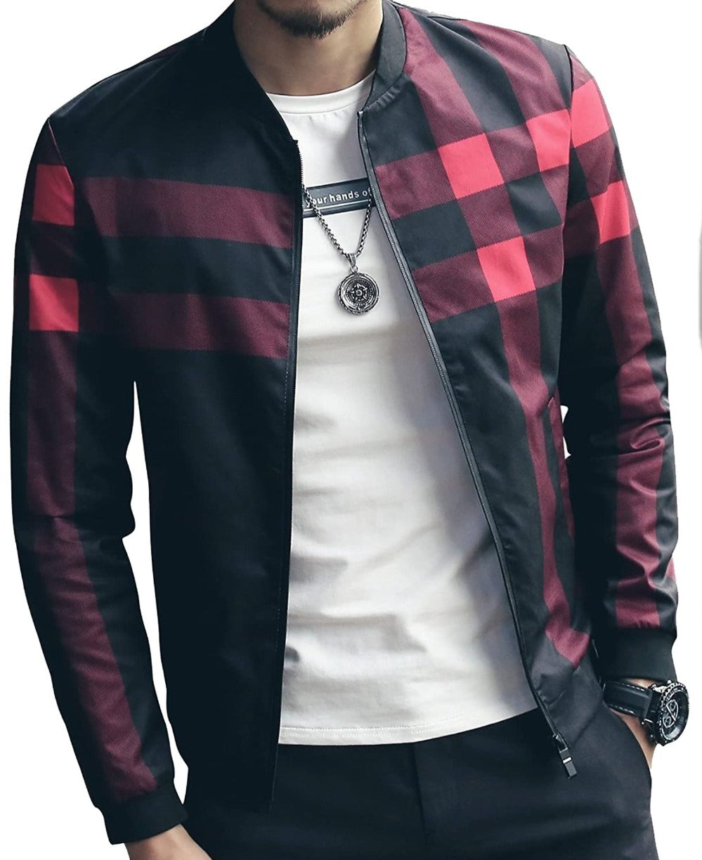 Men's Black Checkered Bomber Jacket