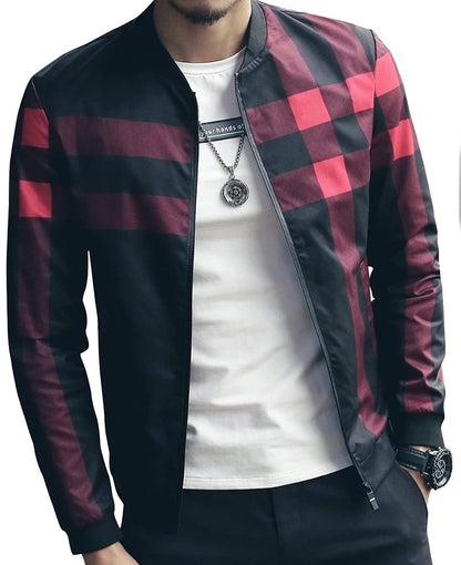Men's Black Checkered Bomber Jacket