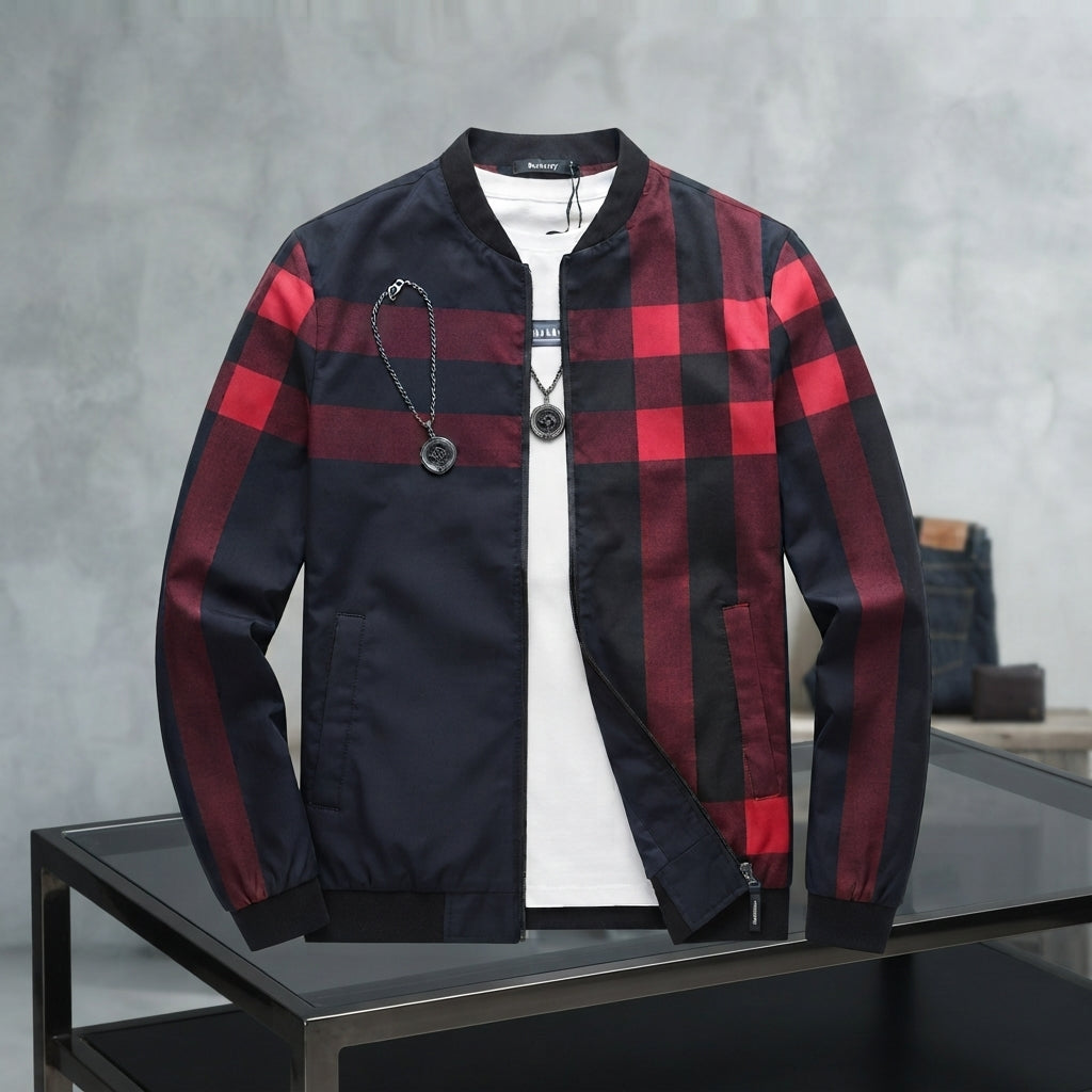 Men's Black Checkered Bomber Jacket